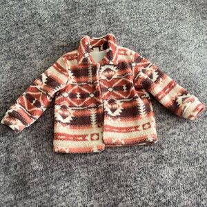 Super Cute Pink Aztec Print Button Up Fleece Jacket 2T/3T